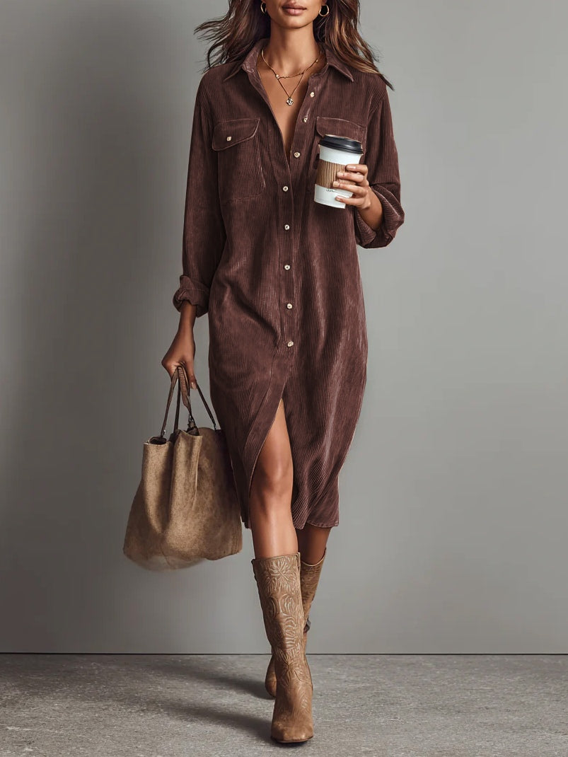 Lesley – Corduroy-Look Midi Shirt Dress