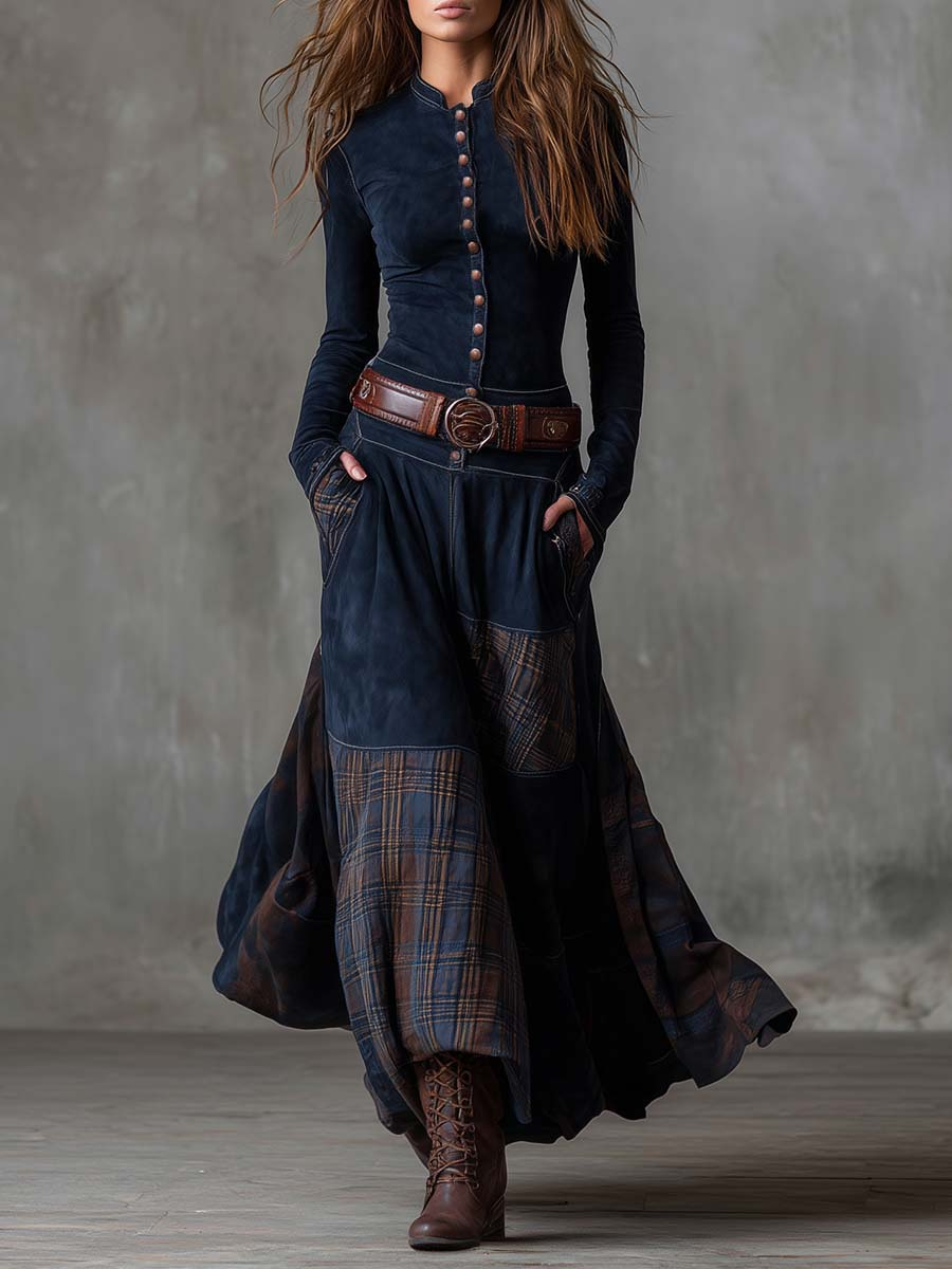 Honor – Check-Panel Patchwork Maxi Dress