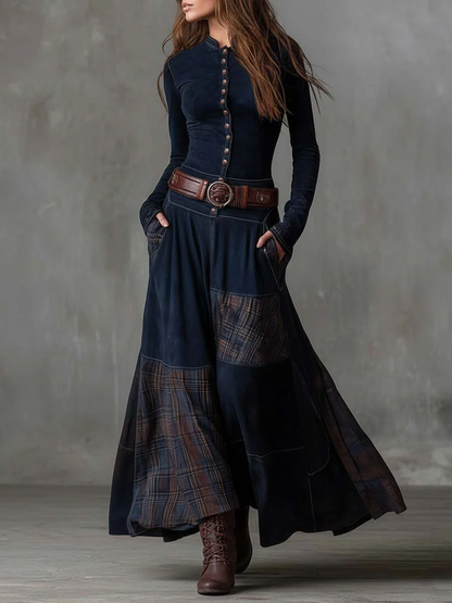 Honor – Check-Panel Patchwork Maxi Dress