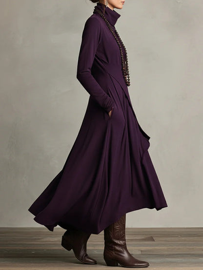Meredith – Asymmetric Draped Polo Neck Maxi Dress