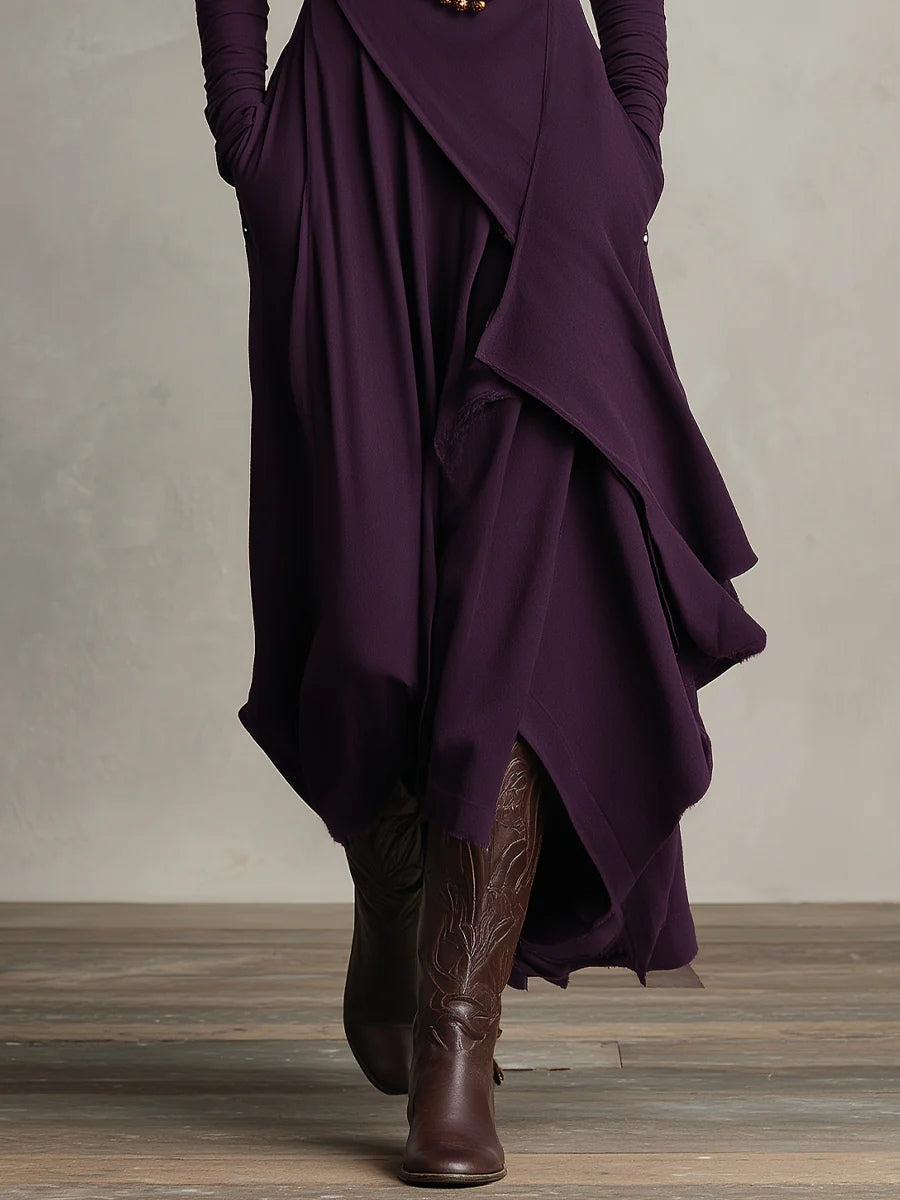 Meredith – Asymmetric Draped Polo Neck Maxi Dress