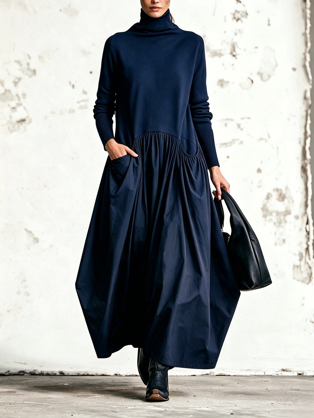 Esme – Polo Neck Gathered Maxi Dress