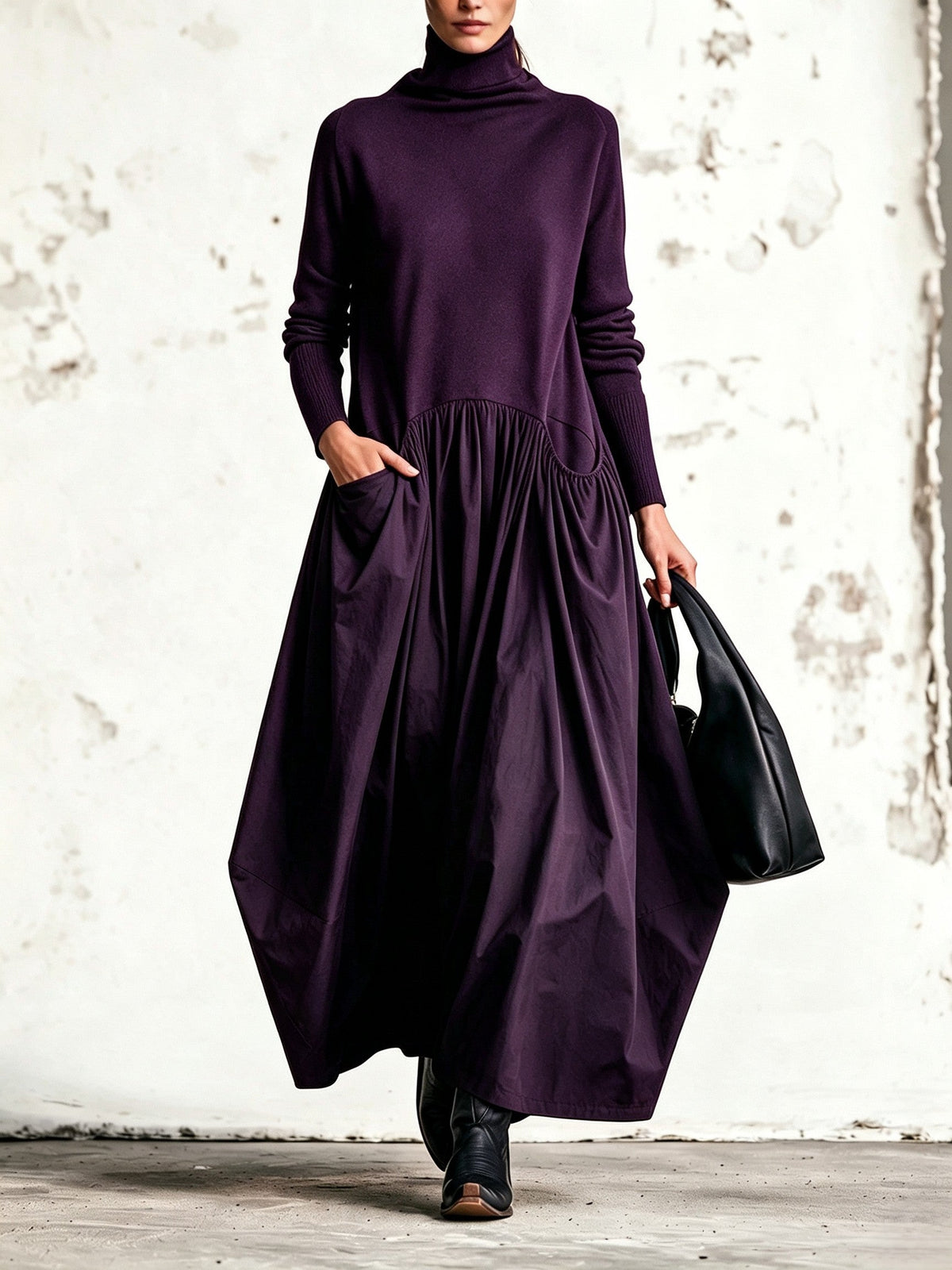 Esme – Polo Neck Gathered Maxi Dress
