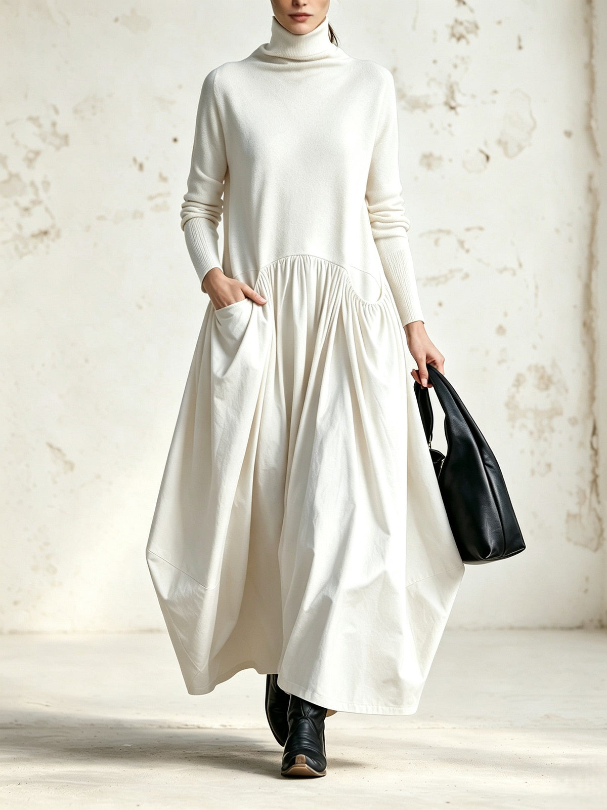 Marina – Polo Neck Gathered Maxi Dress