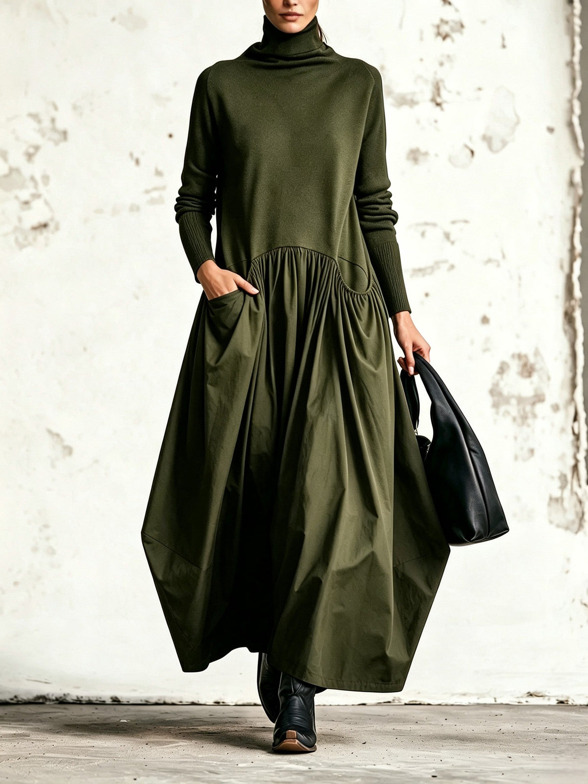 Esme – Polo Neck Gathered Maxi Dress
