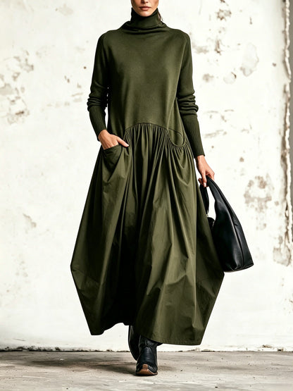 Marina – Polo Neck Gathered Maxi Dress