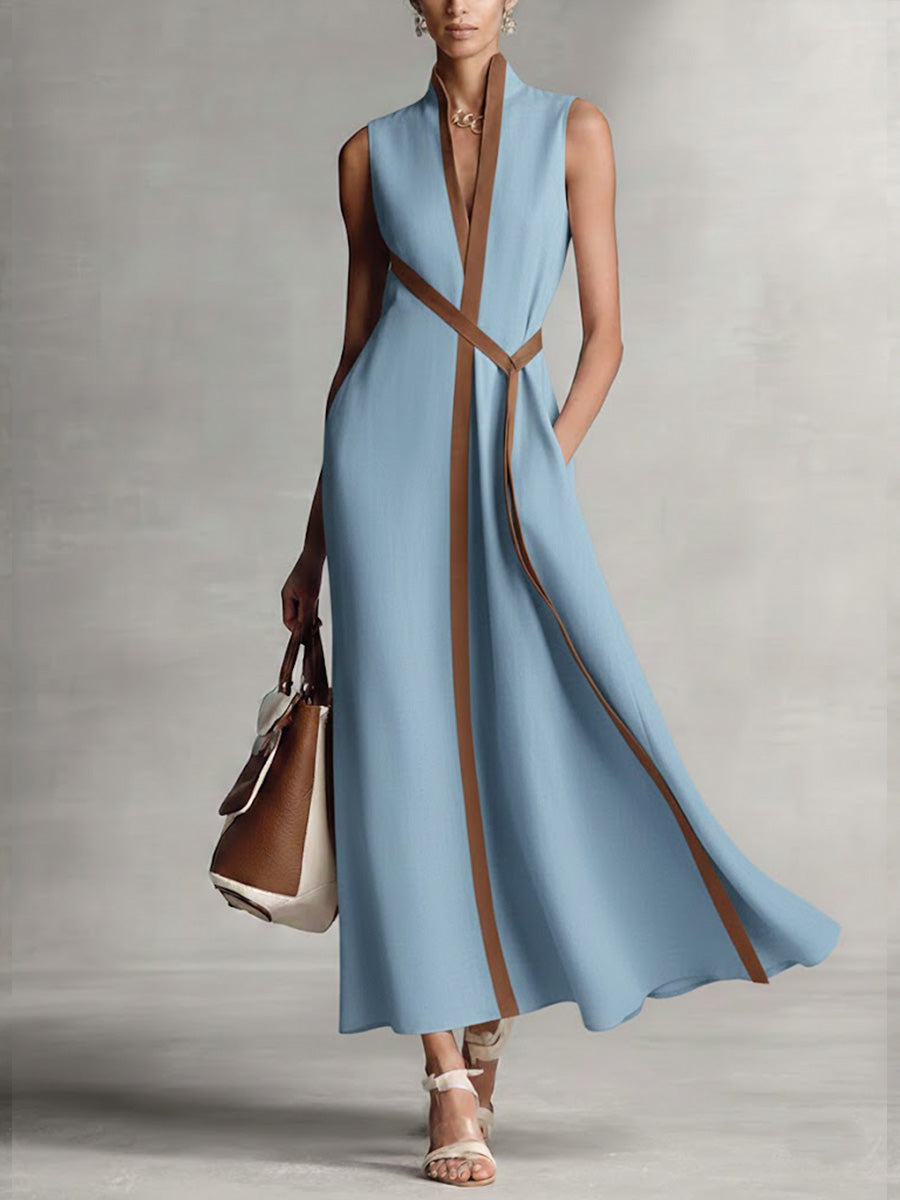 Maud – Contrast-Trim Wrap Maxi Dress