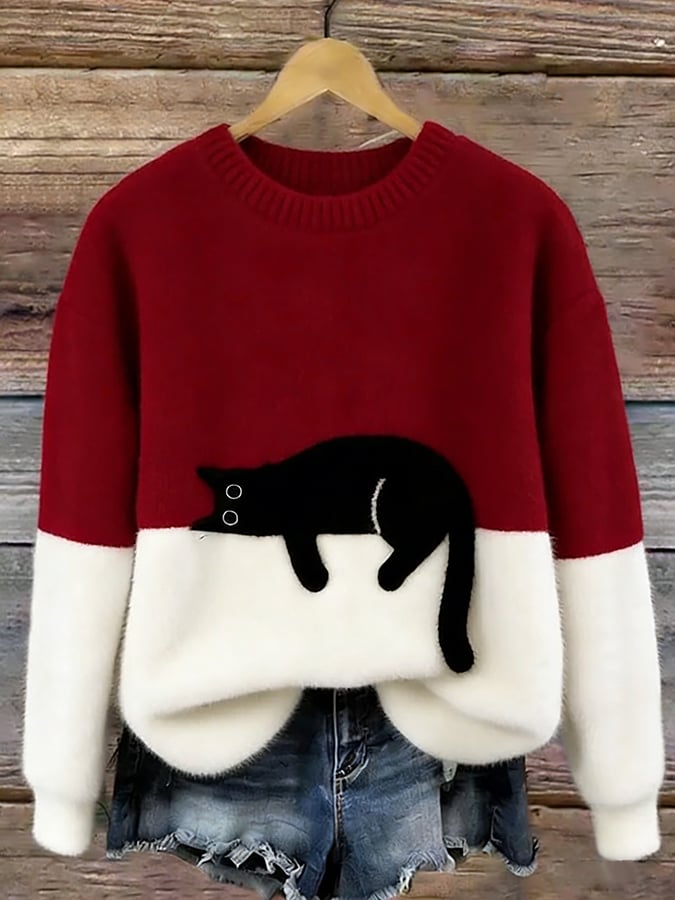 Roseanne – Cat Graphic Colour Block Jumper