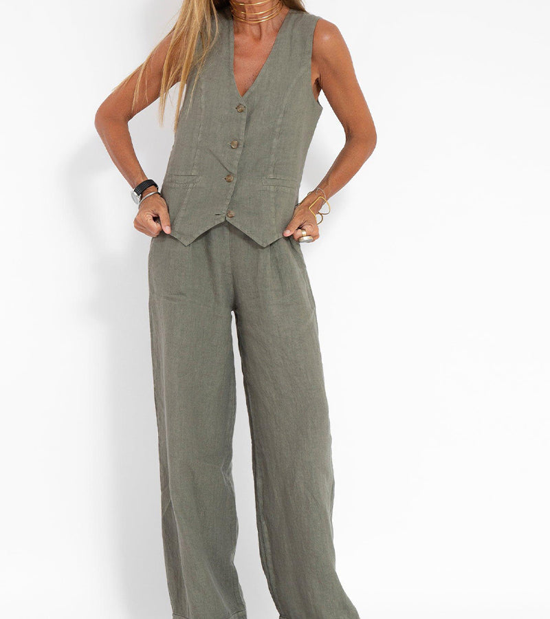 Cristina | Buttoned Vest and Wide-Leg Trousers Set
