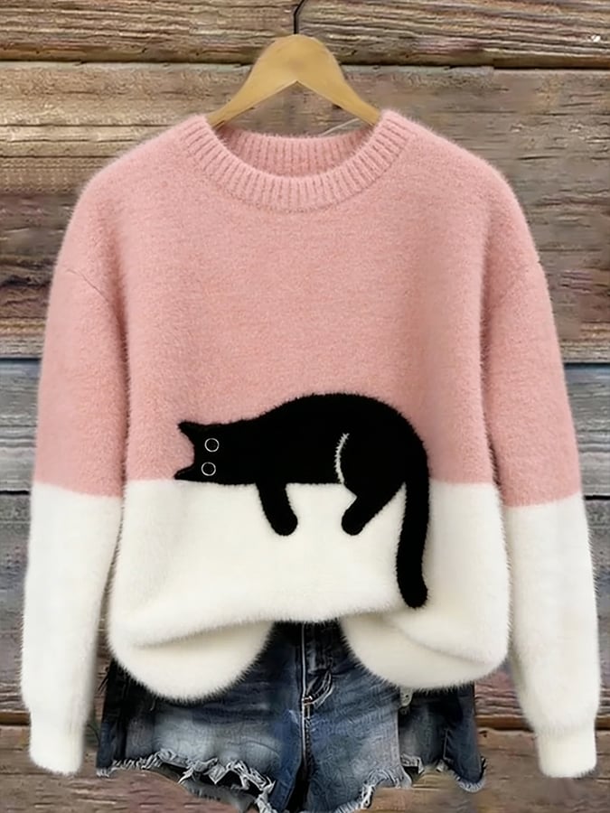 Roseanne – Cat Graphic Colour Block Jumper