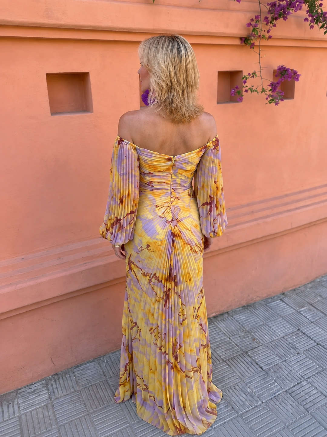 Joan – Pleated Off-Shoulder Gown with Jewel Detail