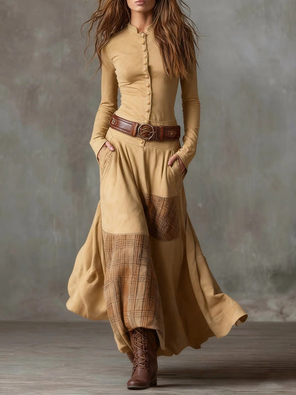 Honor – Check-Panel Patchwork Maxi Dress