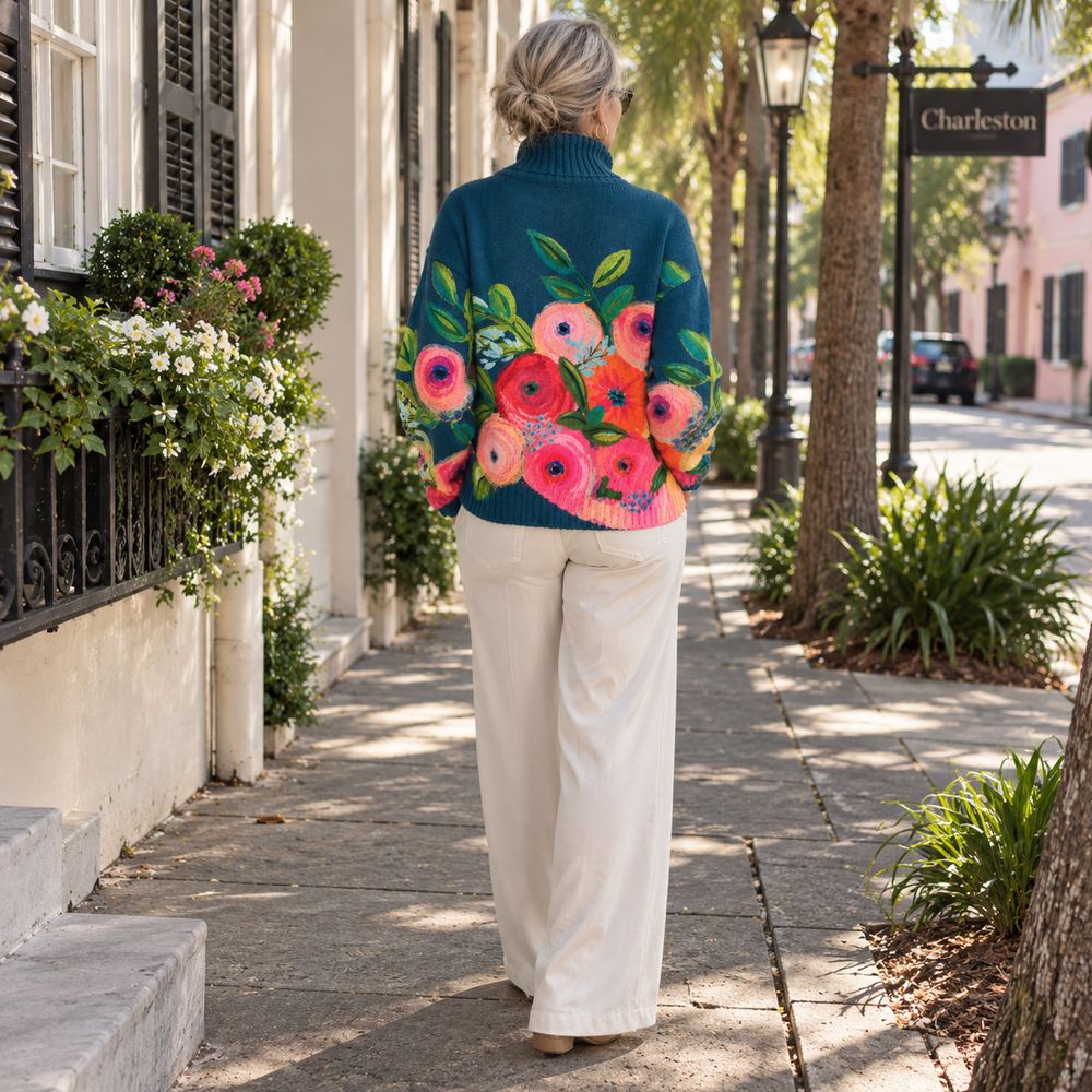 Mairead – Floral Print Polo Neck Jumper