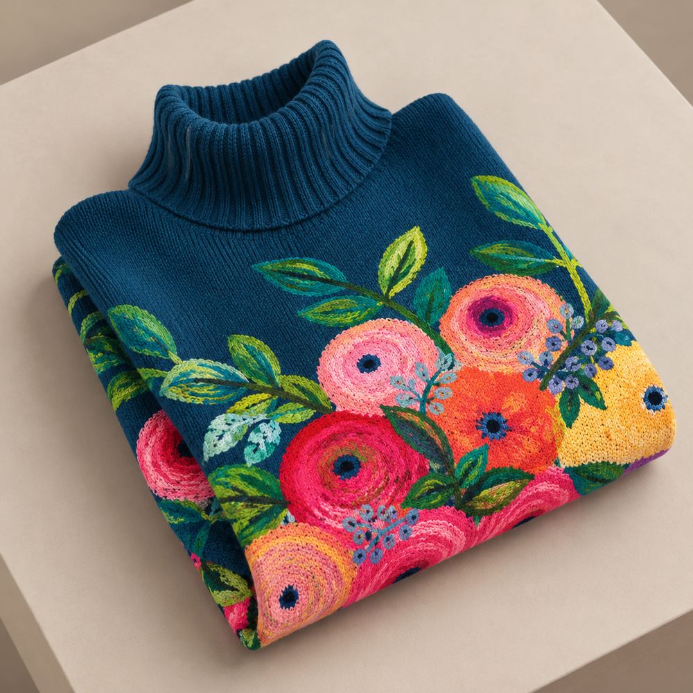 Mairead – Floral Print Polo Neck Jumper