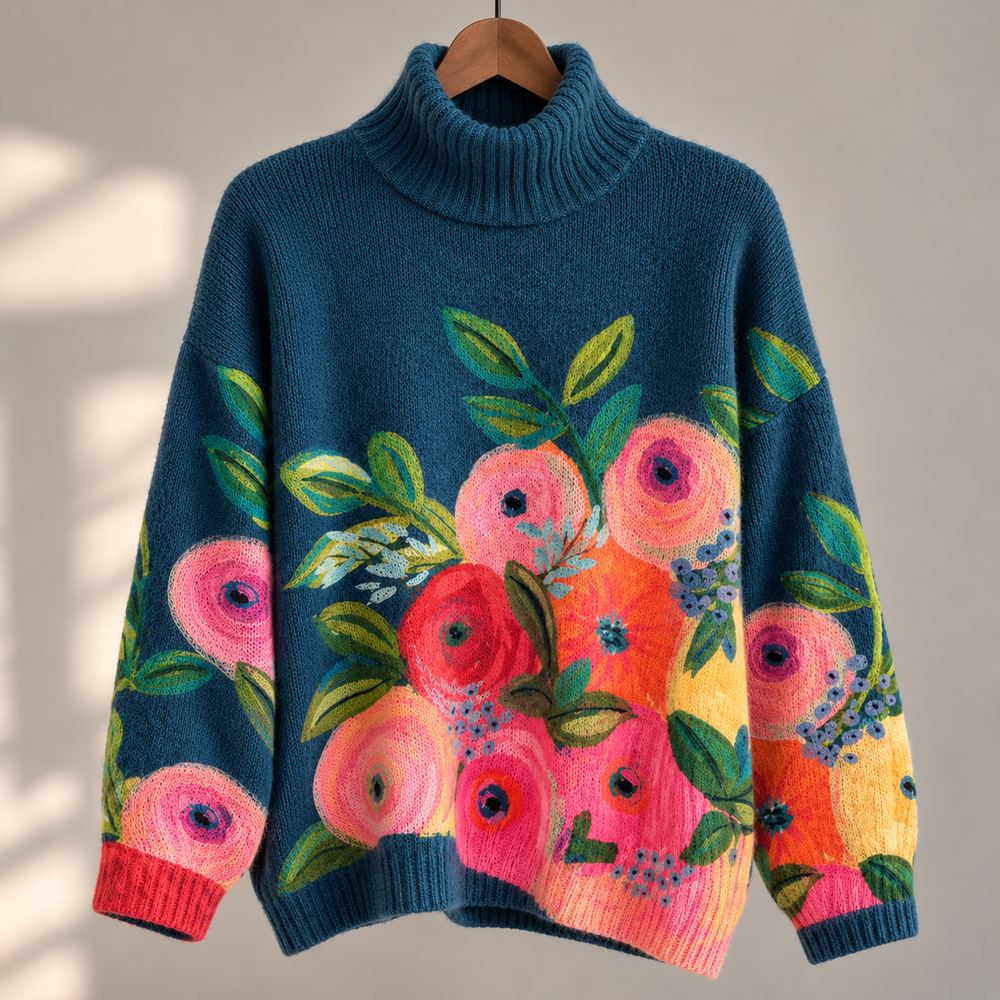 Mairead – Floral Print Polo Neck Jumper