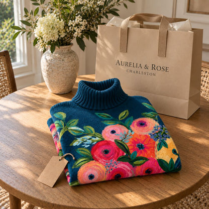 Mairead – Floral Print Polo Neck Jumper