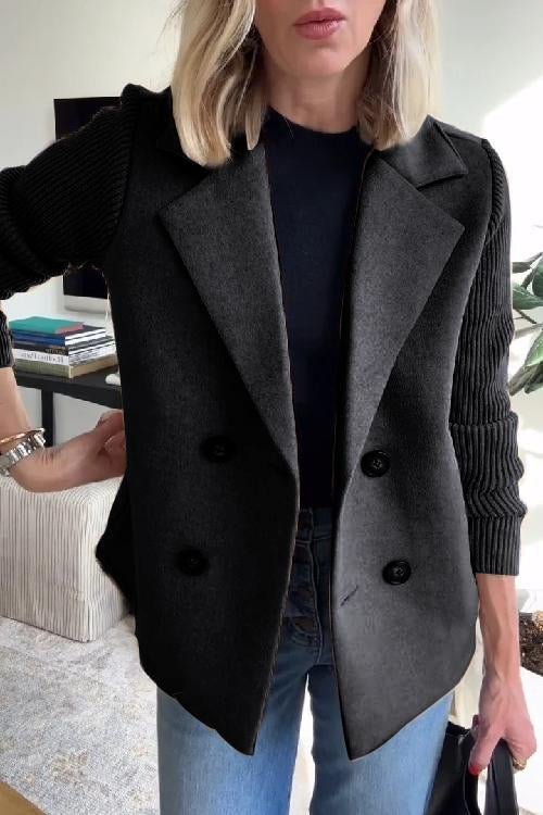 Dorothea – Elegant Knit Sleeve Double-Breasted Blazer