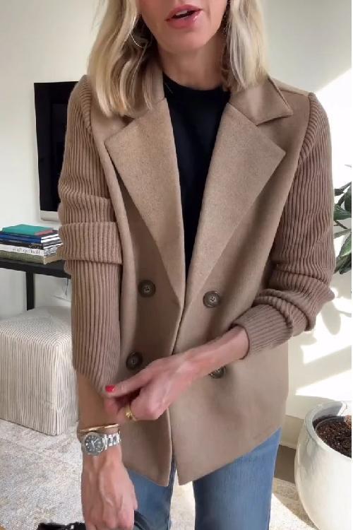 Dorothea – Elegant Knit Sleeve Double-Breasted Blazer