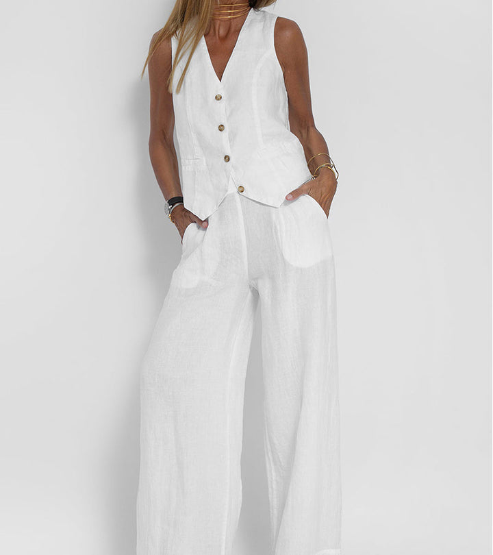 Cristina | Buttoned Vest and Wide-Leg Trousers Set