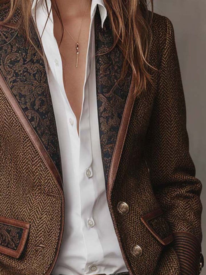 Esme – Herringbone Blazer with Printed Panels