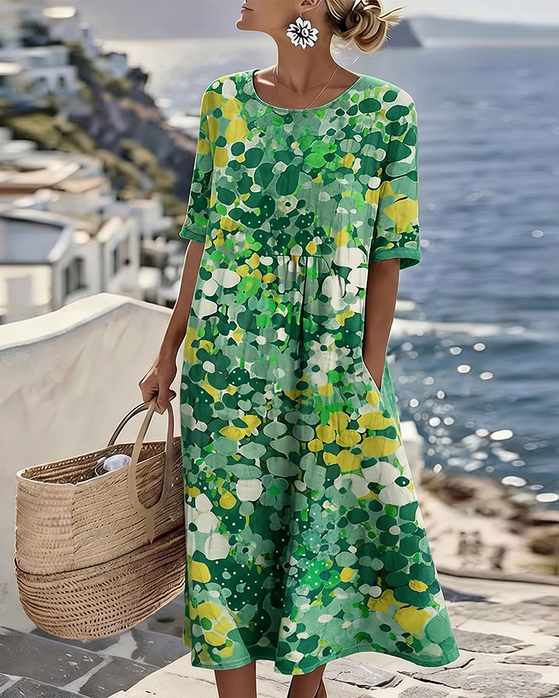 Theodora – Abstract Floral Print Midi Dress