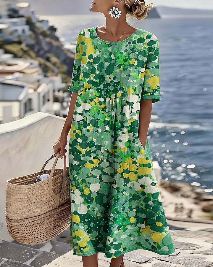 Theodora – Abstract Floral Print Midi Dress