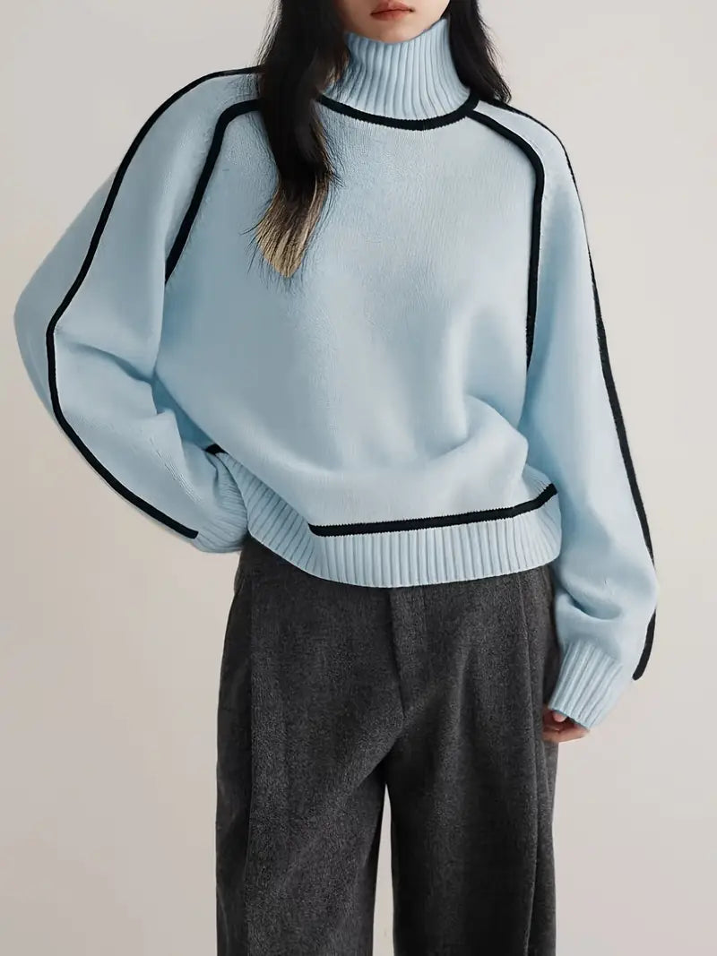 Marina – Contrast Piping Turtleneck Jumper