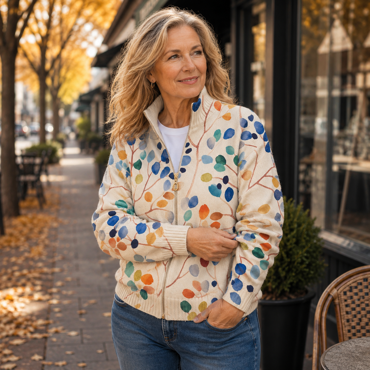 Sonia – Botanical Print Zip-Up Jacket