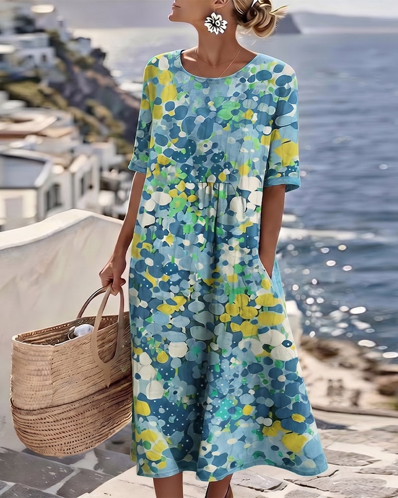 Theodora – Abstract Floral Print Midi Dress