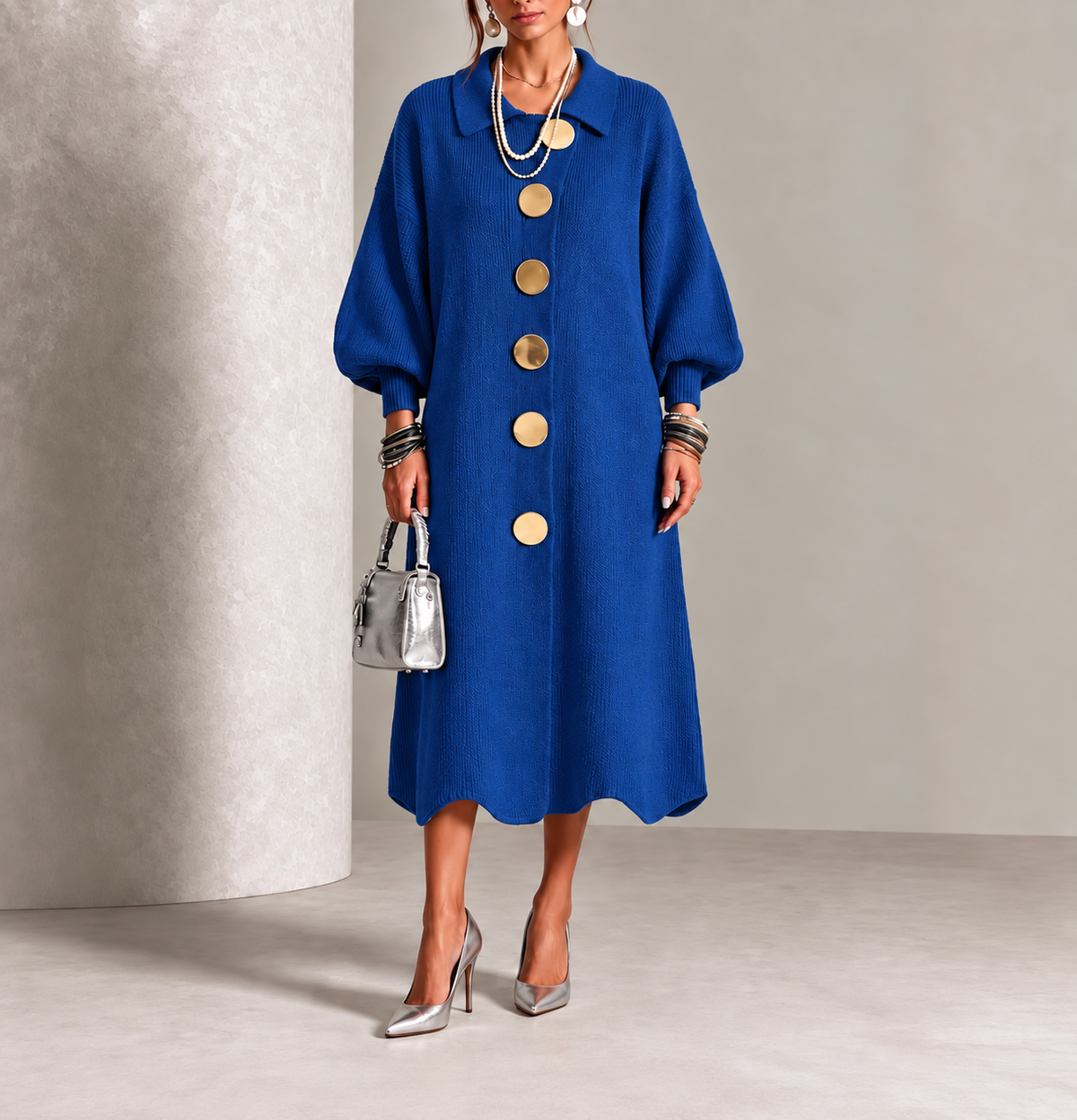Audrey – Knit Button-Down Midi Dress