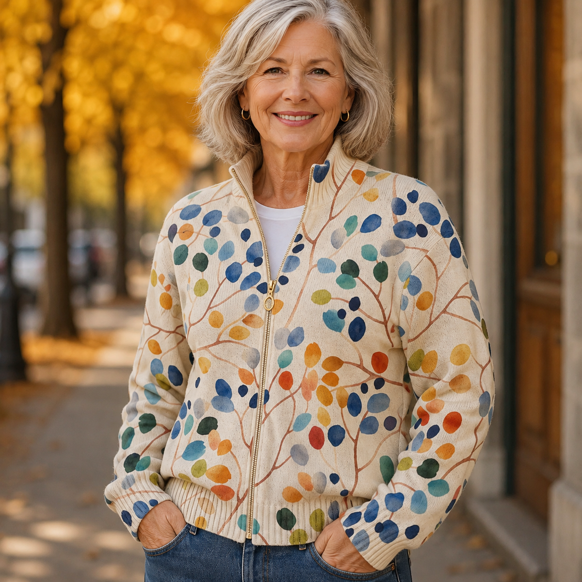 Sonia – Botanical Print Zip-Up Jacket