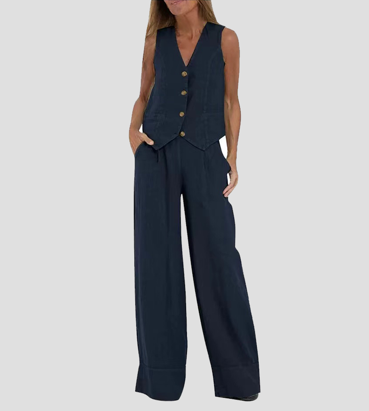 Cristina | Buttoned Vest and Wide-Leg Trousers Set