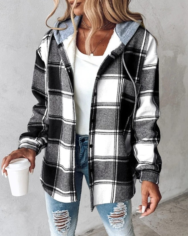 Constance – Hooded Plaid Shacket