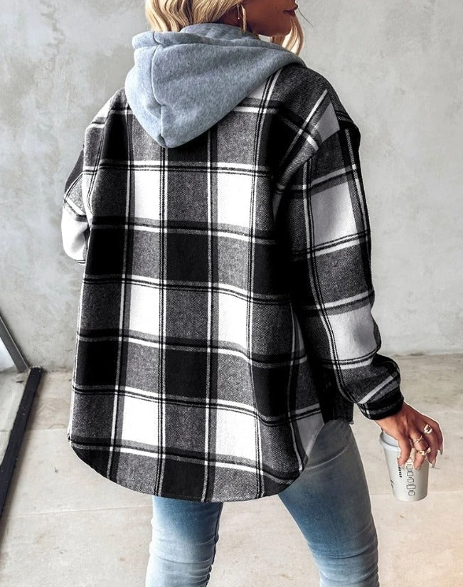 Constance – Hooded Plaid Shacket