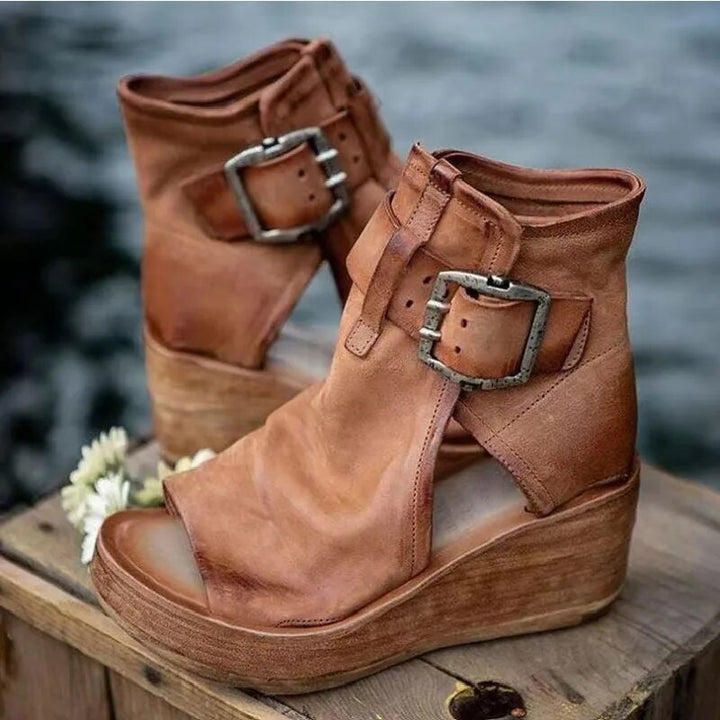 Jocelyn – Buckle Detail Wedge Sandal Boots