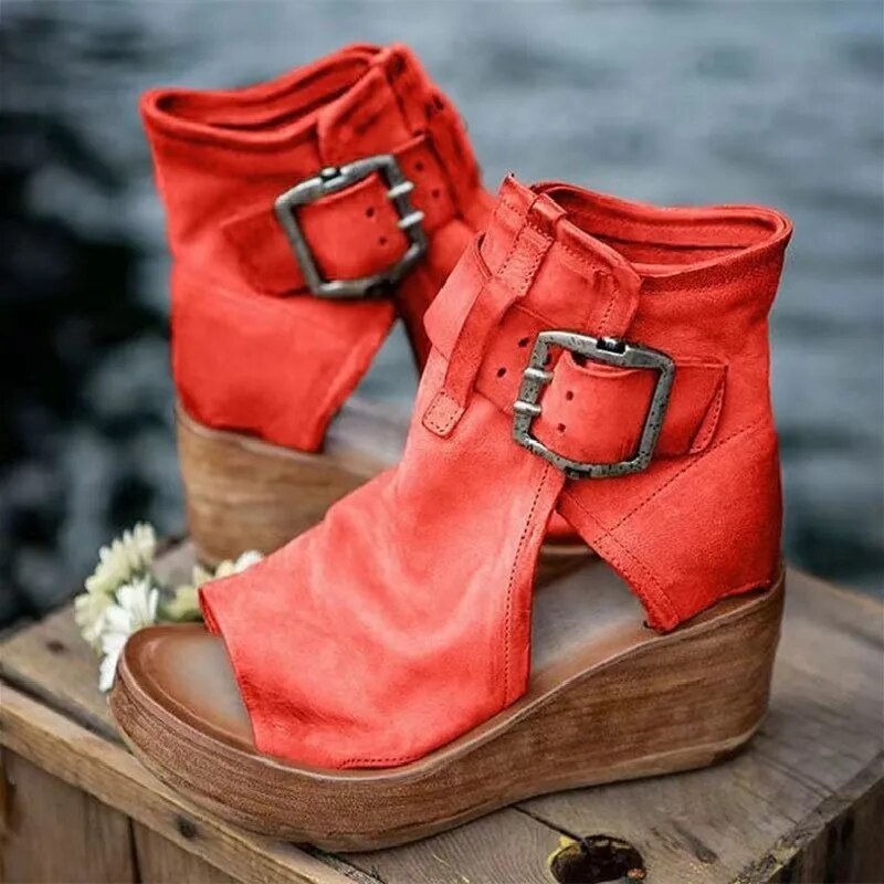 Jocelyn – Buckle Detail Wedge Sandal Boots