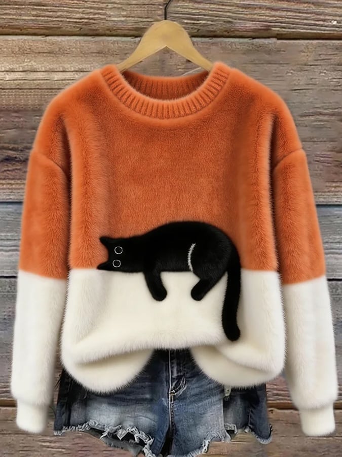 Roseanne – Cat Graphic Colour Block Jumper