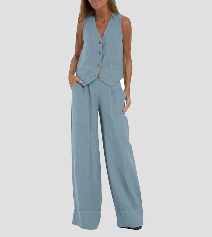 Cristina | Buttoned Vest and Wide-Leg Trousers Set