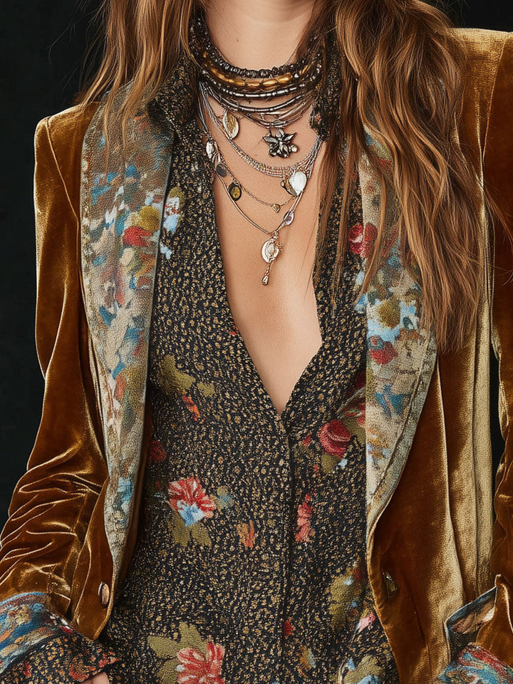 Ethel – Floral Patchwork Velvet Blazer
