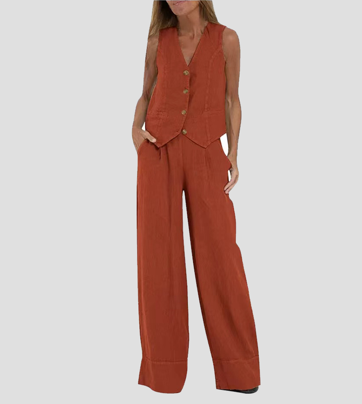 Cristina | Buttoned Vest and Wide-Leg Trousers Set