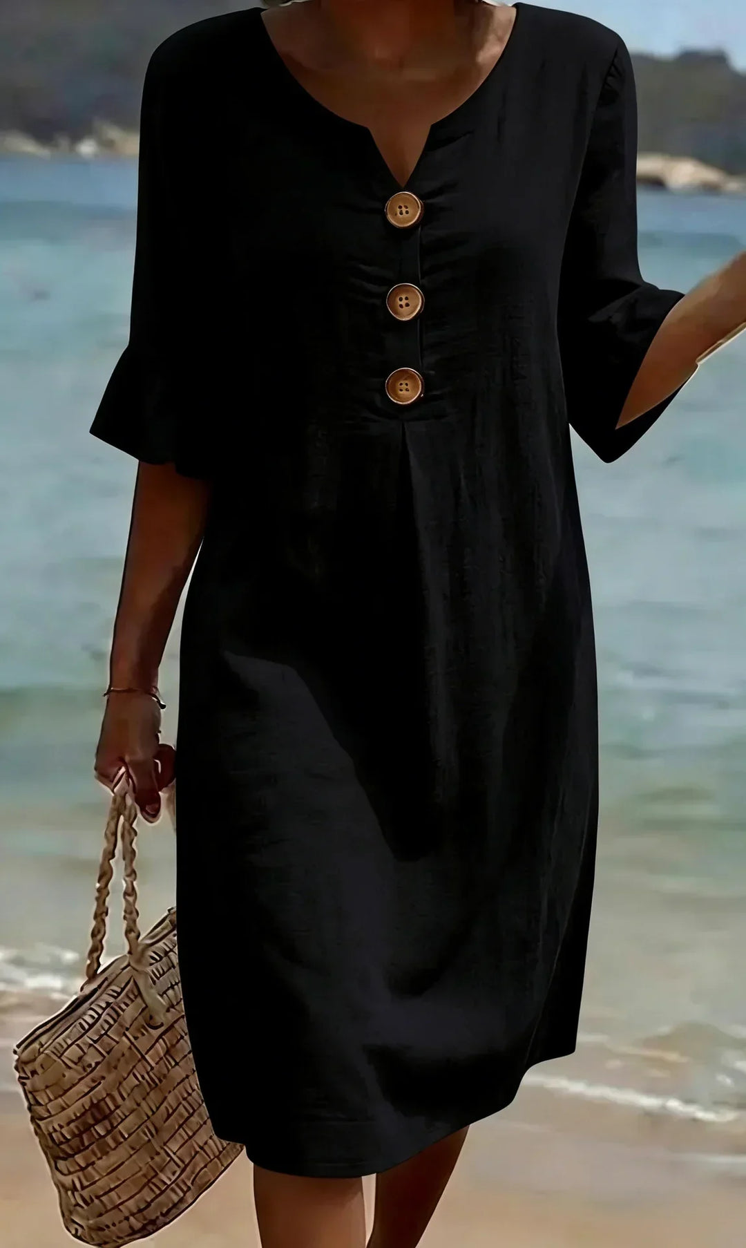 Paulina – Linen-Look Button-Front Midi Dress