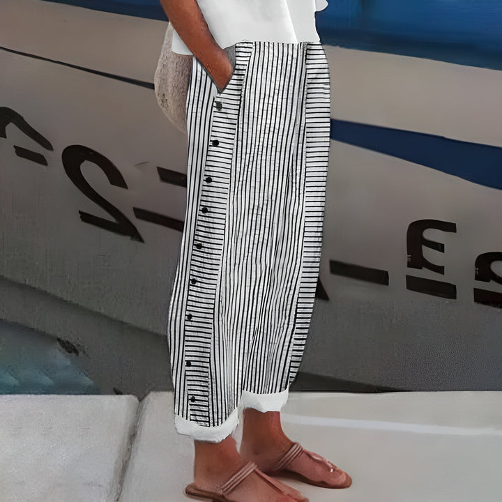 Hilary – Striped Straight-Leg Trousers with Side Pockets