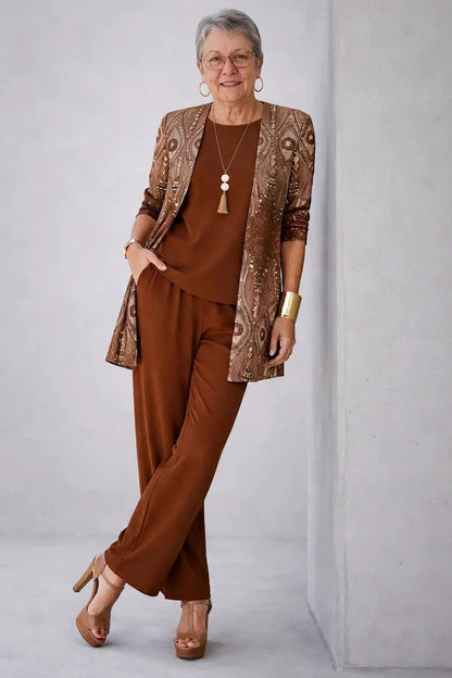 Marilyn – Relaxed Leaf Print Three-Piece Set