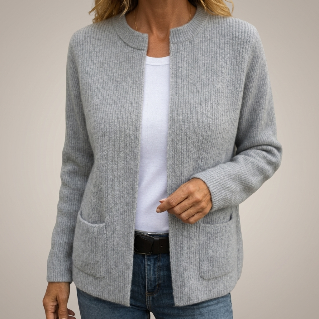 Eithne – Ribbed Open-Front Cardigan with Pockets