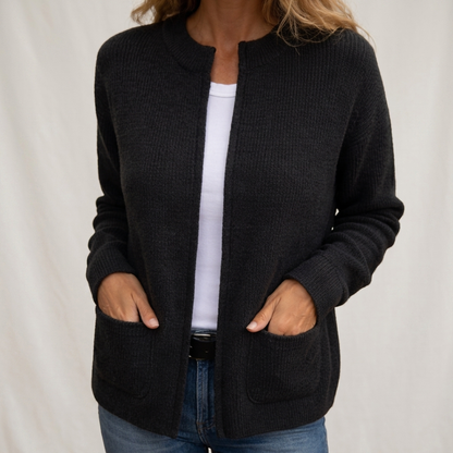Eithne – Ribbed Open-Front Cardigan with Pockets