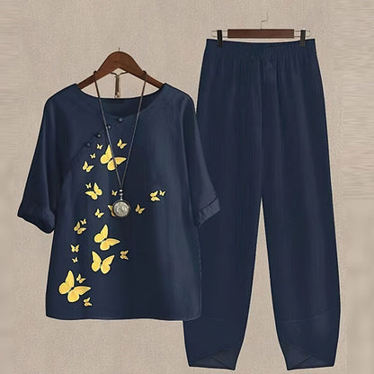 Morwenna – Butterfly Print Relaxed Two-Piece Set