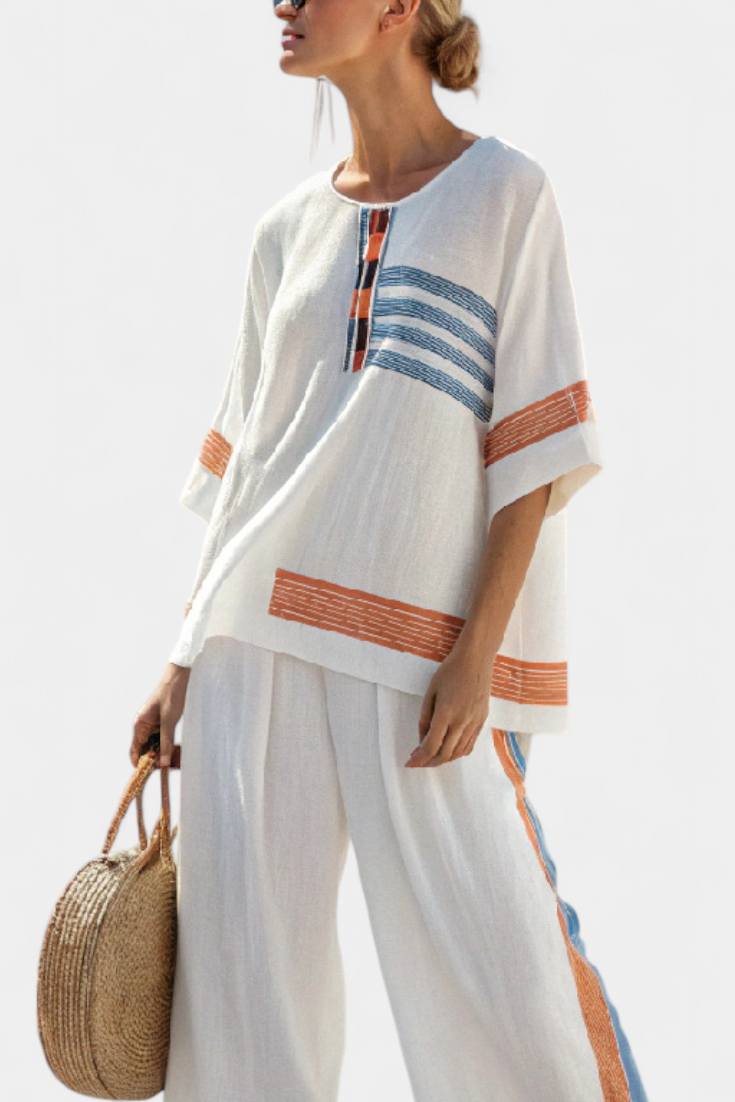 Aliyah | Sophisticated Blue-Orange Striped Top & Trousers