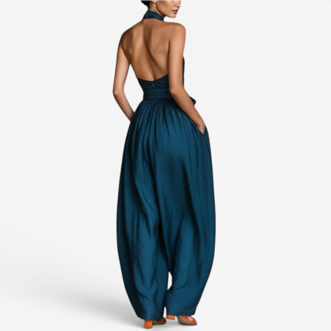 Teresa – Crossover Halter Wide-Leg Jumpsuit