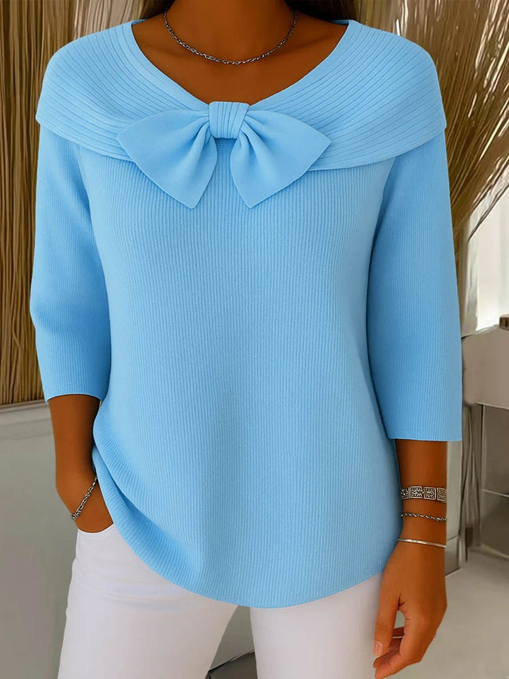 Janet – Fitted Ribbed Knit Top with Bow Detail
