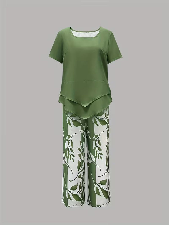 Christen | Casual Leaf Print Two-Piece Set